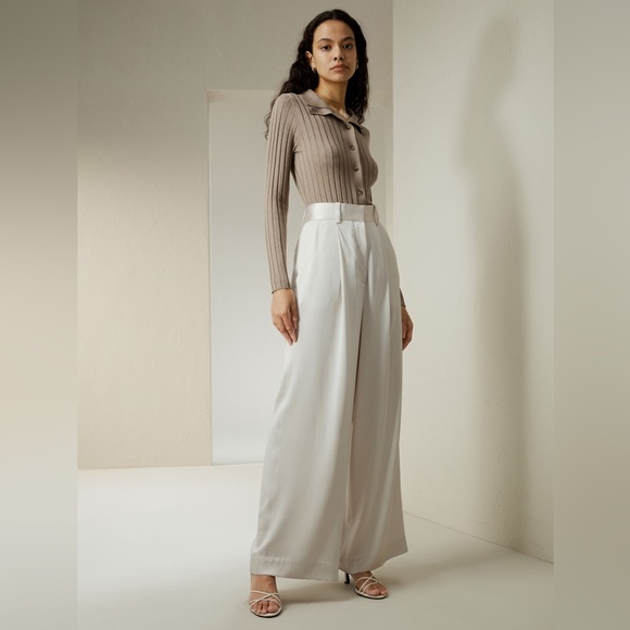 LilySilk High-Waisted Wide Leg Dense Silk Pants - Picture 6 of 7